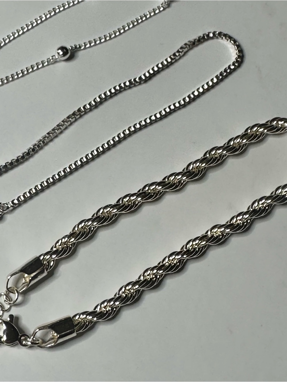 Silver Tone 4-Piece Stackable Bracelet Set | Paperclip Rope Beaded Box Chain - Picture 2 of 8